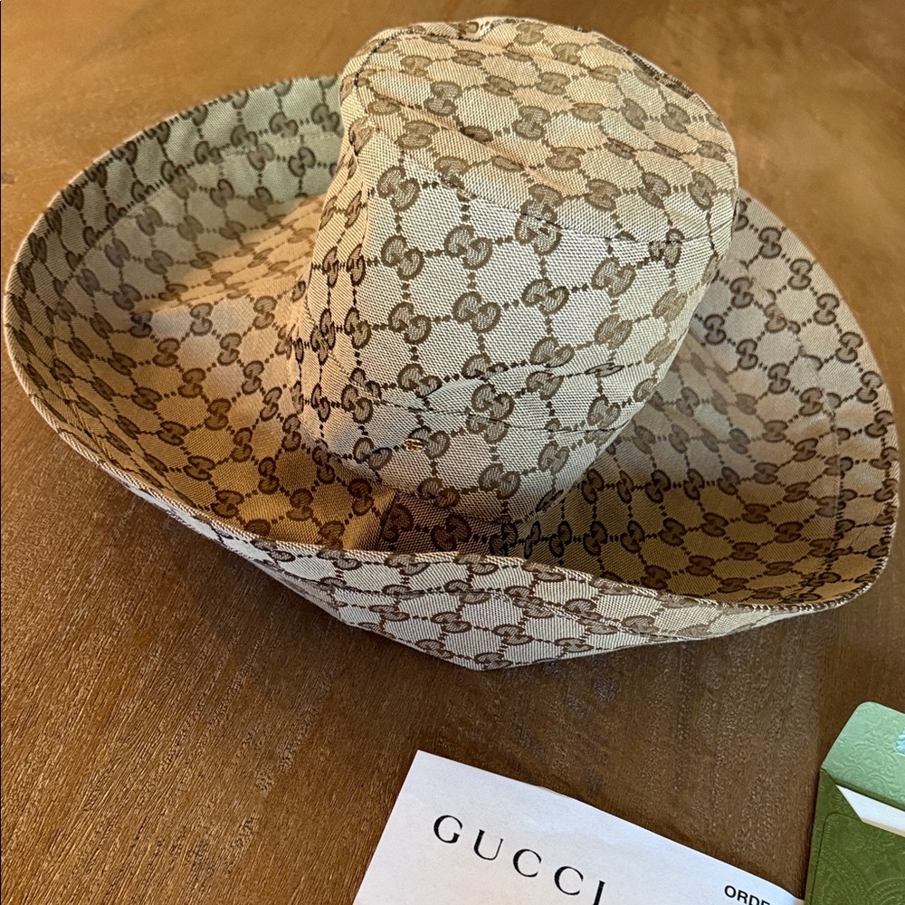 Gucci Tan Monogram Wide-Brim Hat